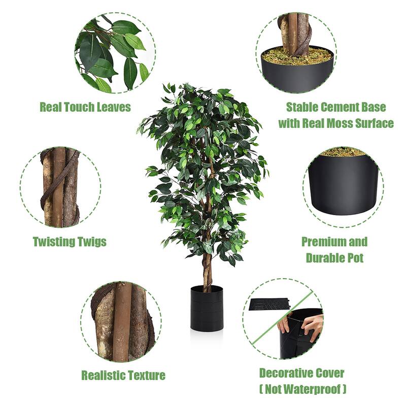Costway 6 Ft Artificial Ficus Silk Tree Home Living Room Office Decor - See Details