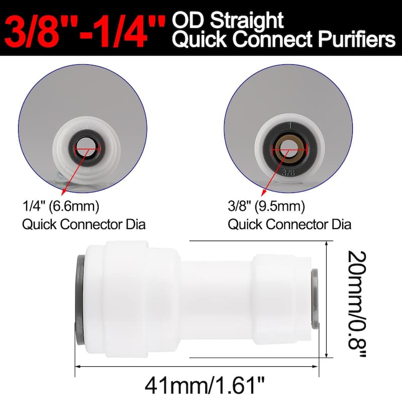 3/8 to 1/4 Inch OD Straight Quick Connect Water Tube Fittings RO Fittings 5pcs - White,Gray - 20 x 41mm/0.8" x 1.61"(D*L)
