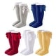 preview thumbnail 1 of 4, CozyWay Knee High Bow Socks, White gray Red Navy Blue Mustard, 5 pair