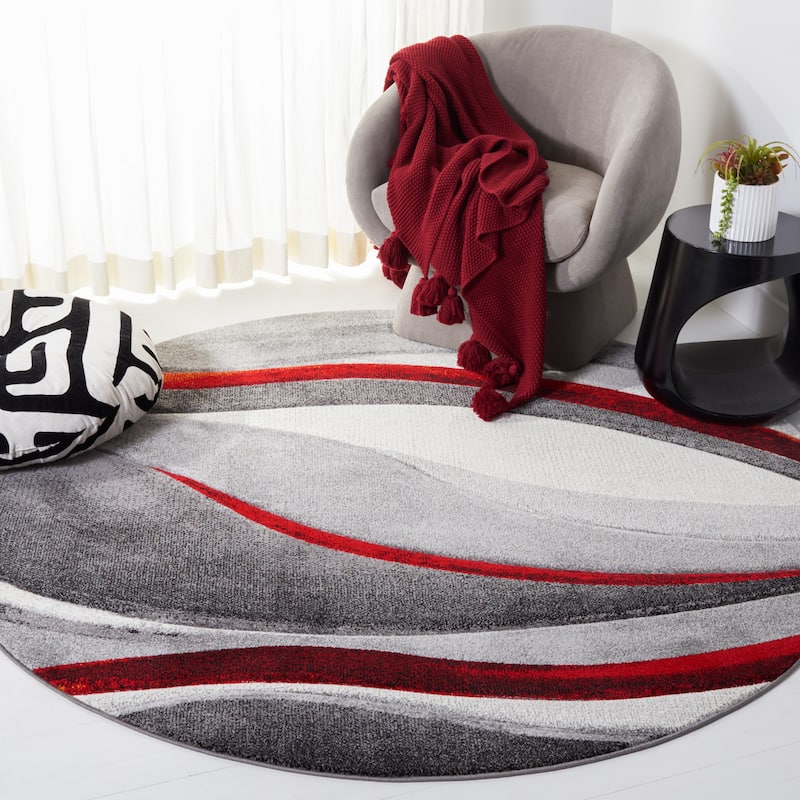 SAFAVIEH Hollywood Deep Mid-Century Modern Abstract Rug - 8' Round - Grey/Red - Round