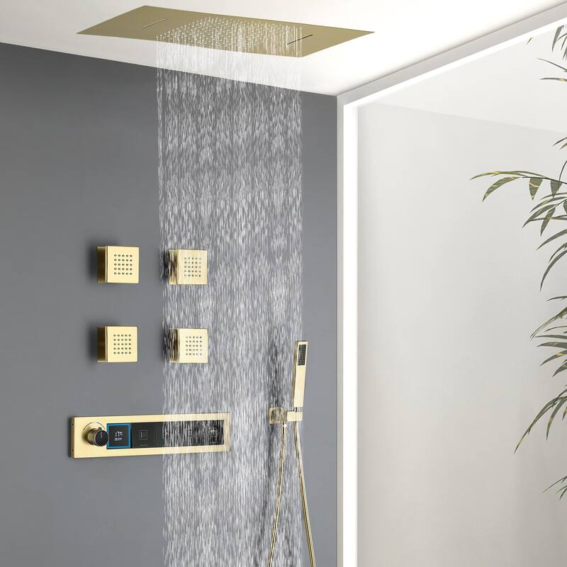 Modland Square Digital Rain and Waterfall Shower System with High-pressure Handheld Showerhead & 4 Massage Jets