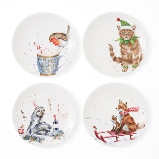Royal Worcester Set of 4 Holiday Wrendale Designs Coupe Plate