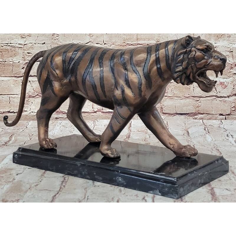 Hot Cast Bronze Tiger Statue Sculpture Figure On Marble Base By Moigniez