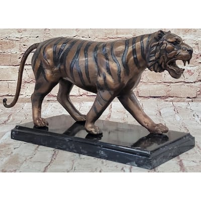 Hot Cast Bronze Tiger Statue Sculpture Figure On Marble Base By Moigniez