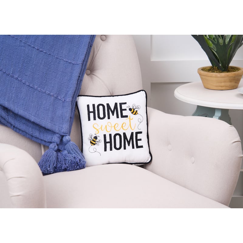 10" x 10" Home Sweet Home Bee Embroidered Throw Pillow