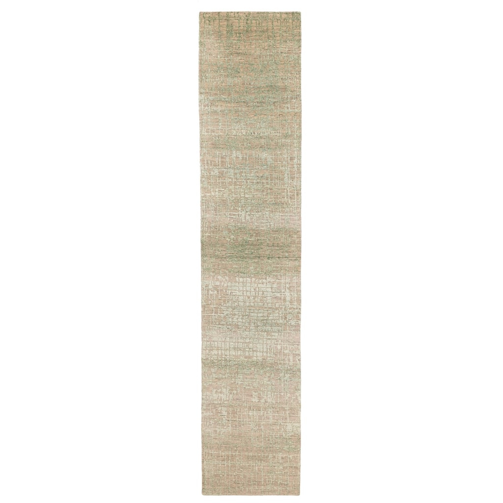 ECARPETGALLERY Hand-knotted Legacy Light Green Silk, Wool Rug - 2'5 x 12'3