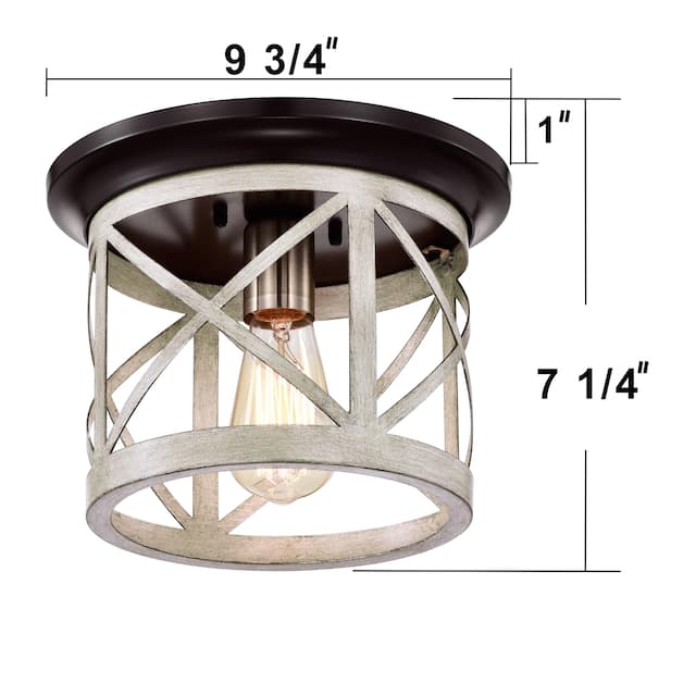 1-Light Oil-rubbed Bronze and Briarwood Finish Cage Drum Flush Mount