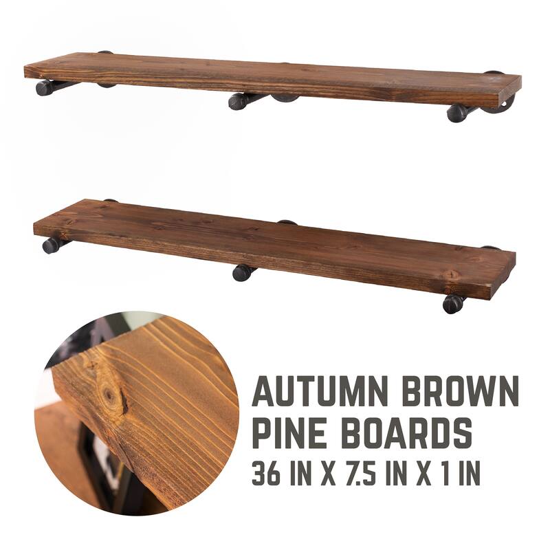 Restore Wood 36 in. Wall Shelf Straight Steel Pipe Brackets, Set of 2