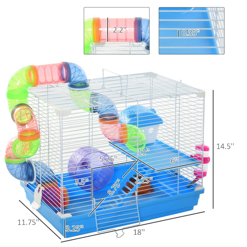 Blue-White 2-Tier Small Pet Cage with House, Ladder and Play Accessories - 18" L x 11.75" W x 14.5" H