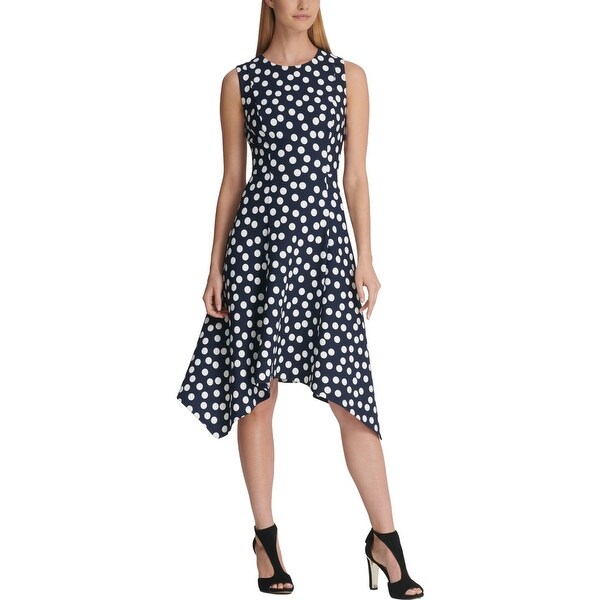 navy polka dot shift dress