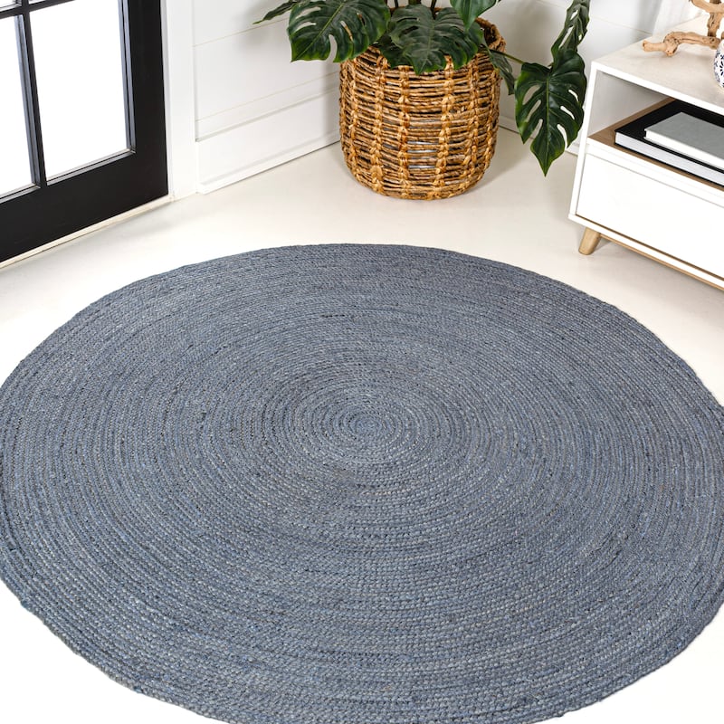 JONATHAN Y Abyss Braided Coastal Cottage Round Jute Area Rug - 5' Round - Blue