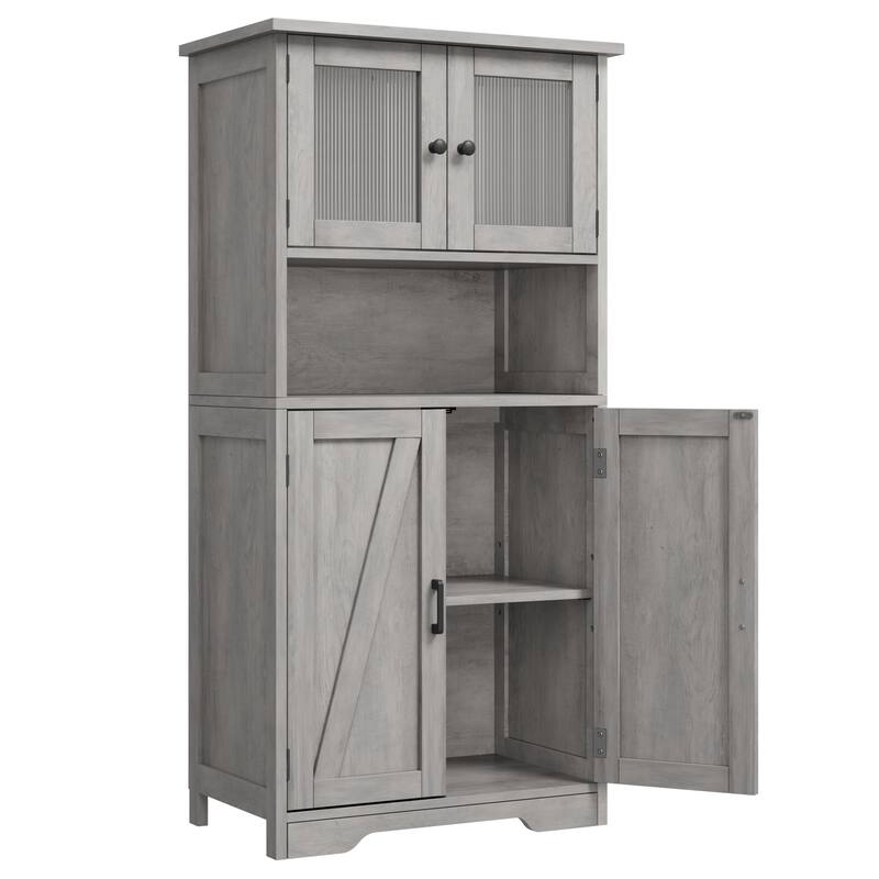 Freestanding Floor Linen Storage Cabinet with Doors and Shelves for Bathroom, Kitchen - Grey