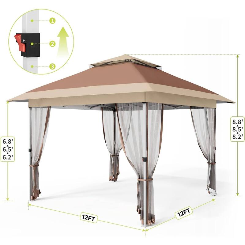 12x12FT Pop-Up Gazebo Waterproof Canopy Tent for Patio Garden Backyard - 12X12 Ft