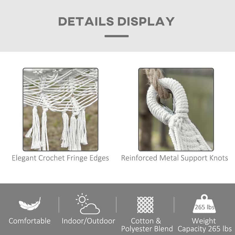 Outsunny Brazilian Style Hammock Extra Large Cotton Hanging Camping Bed with Carrying Bag, for Patio Backyard Poolside, White