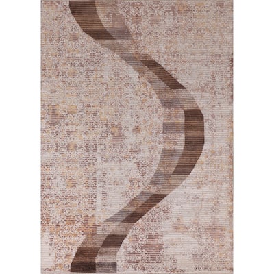 Striped Abstract Modern Area Rug Hand-Knotted Wool Carpet - 5'8" x 7'10"