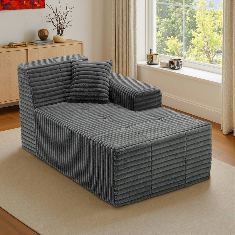 32" W No Assembly Required Plush Corduroy Chaise