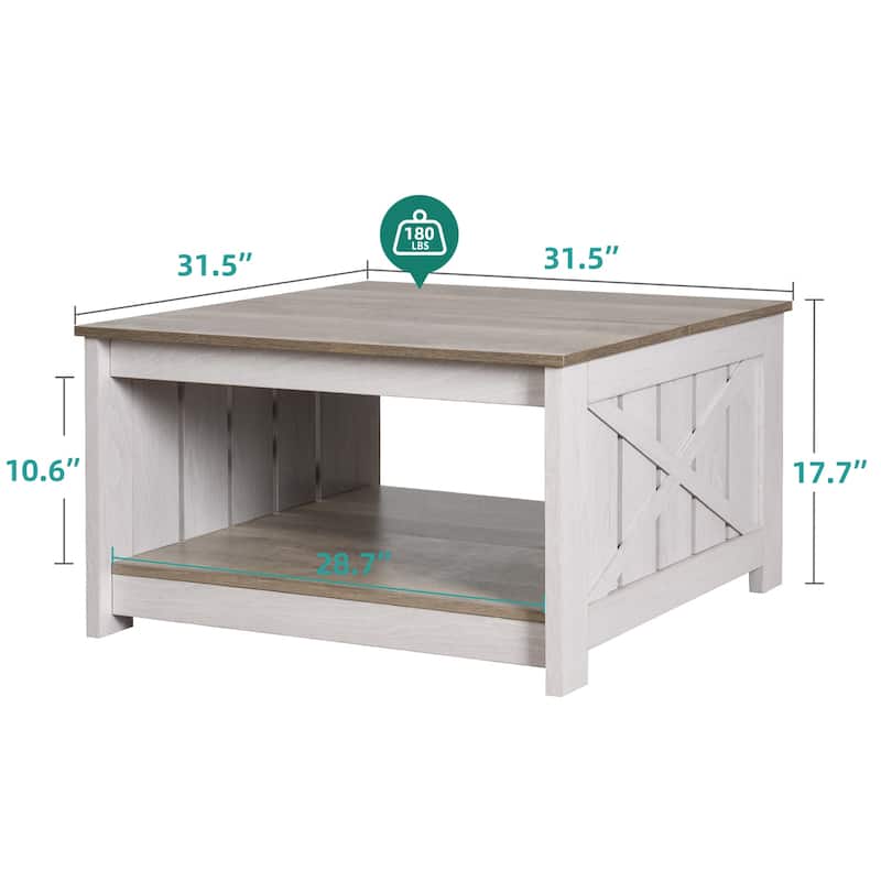 Modern Rustic Square Wood Coffee Table with Storage