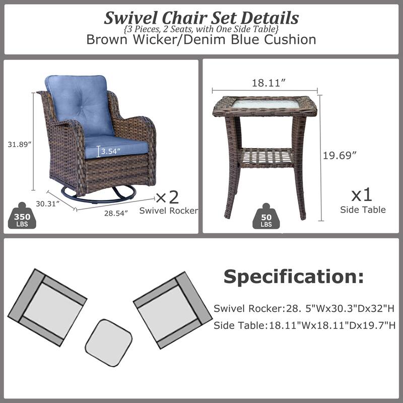High Back Wicker Outdoor Patio Conversation Sets with Swivel Chairs