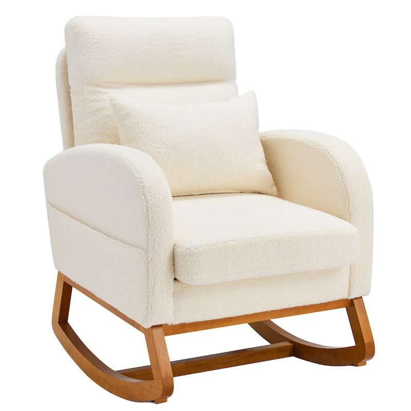 EROMMY Rocking Chair Indoor, Glider Chair with Pillow and Blanket, Living Room, Bedroom & Baby Room, Pink/ Beige/Gray