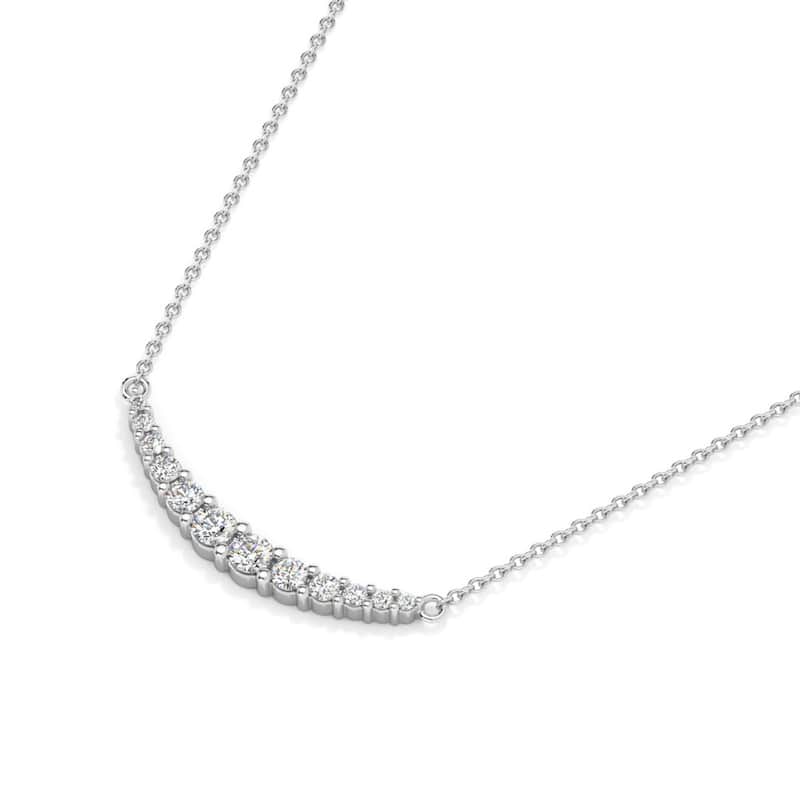 1/2Ct TW Diamond Graduated Bar Necklace Gold Lab Grown Pendant 28mm