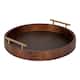 Kate and Laurel Lipton Round Decorative Tray with Metal Handles - 18" Diameter - Dark Walnut Brown/Gold