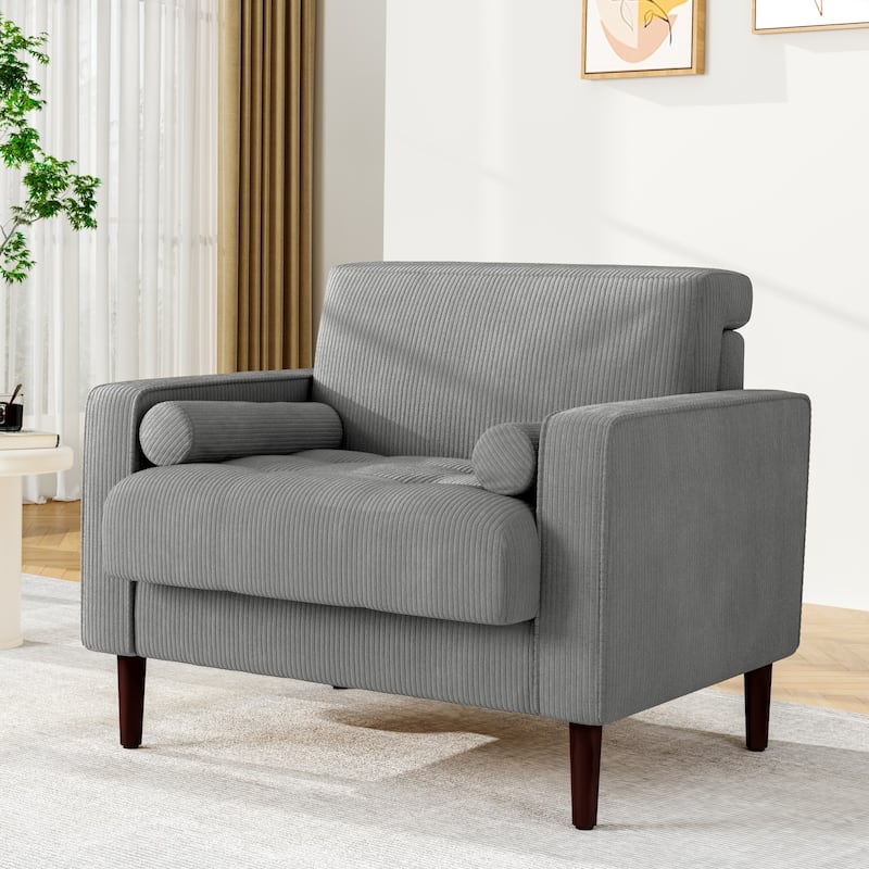 UIXE Upholstered Wide Comfy Accent Club Chair with Wood Leg - 34.6" W x 30.6" D x 28.7" H - Light Grey