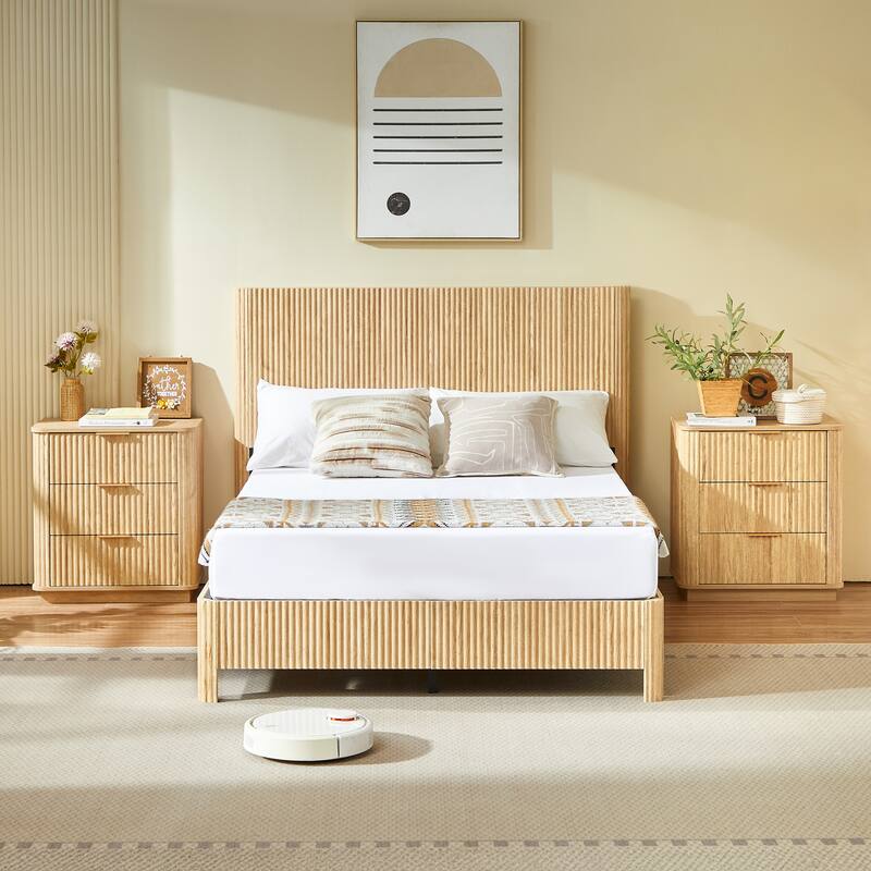 Full Size Wooden corrugated curved lines, No Box Spring Needed