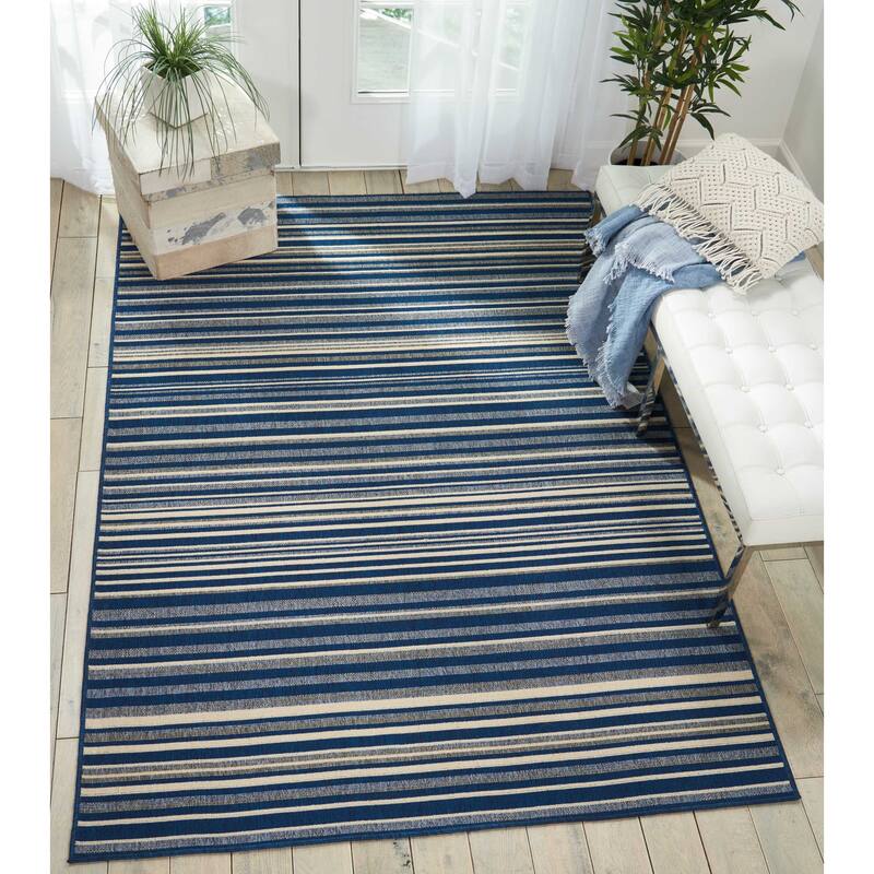 Nourison Lido Beach Striped Area Rug - 5'3" x 7'5" - Dark Blue - Rectangle