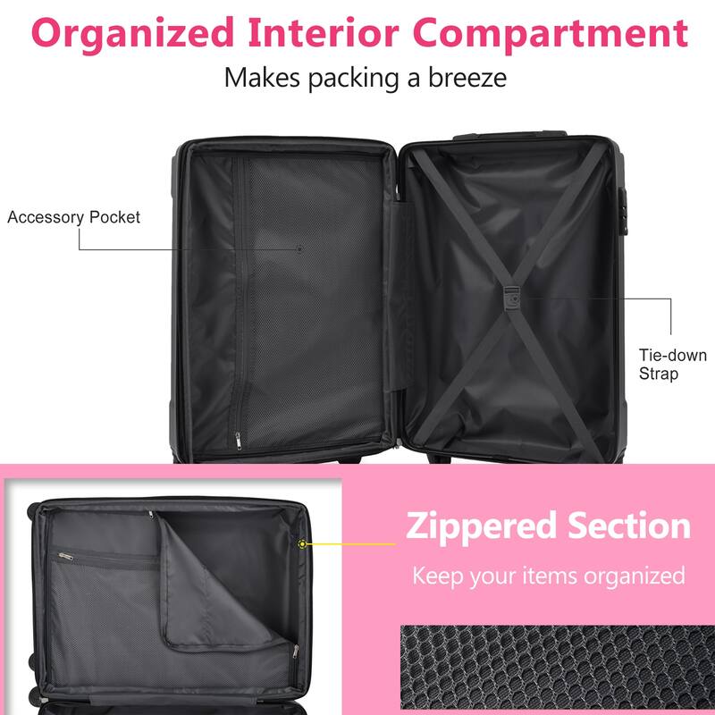 Luggage Sets 3 Piece, Hard shell ABS Lightweight Durable Suitcases with Double Spinner Wheels 20/24/28 Inch