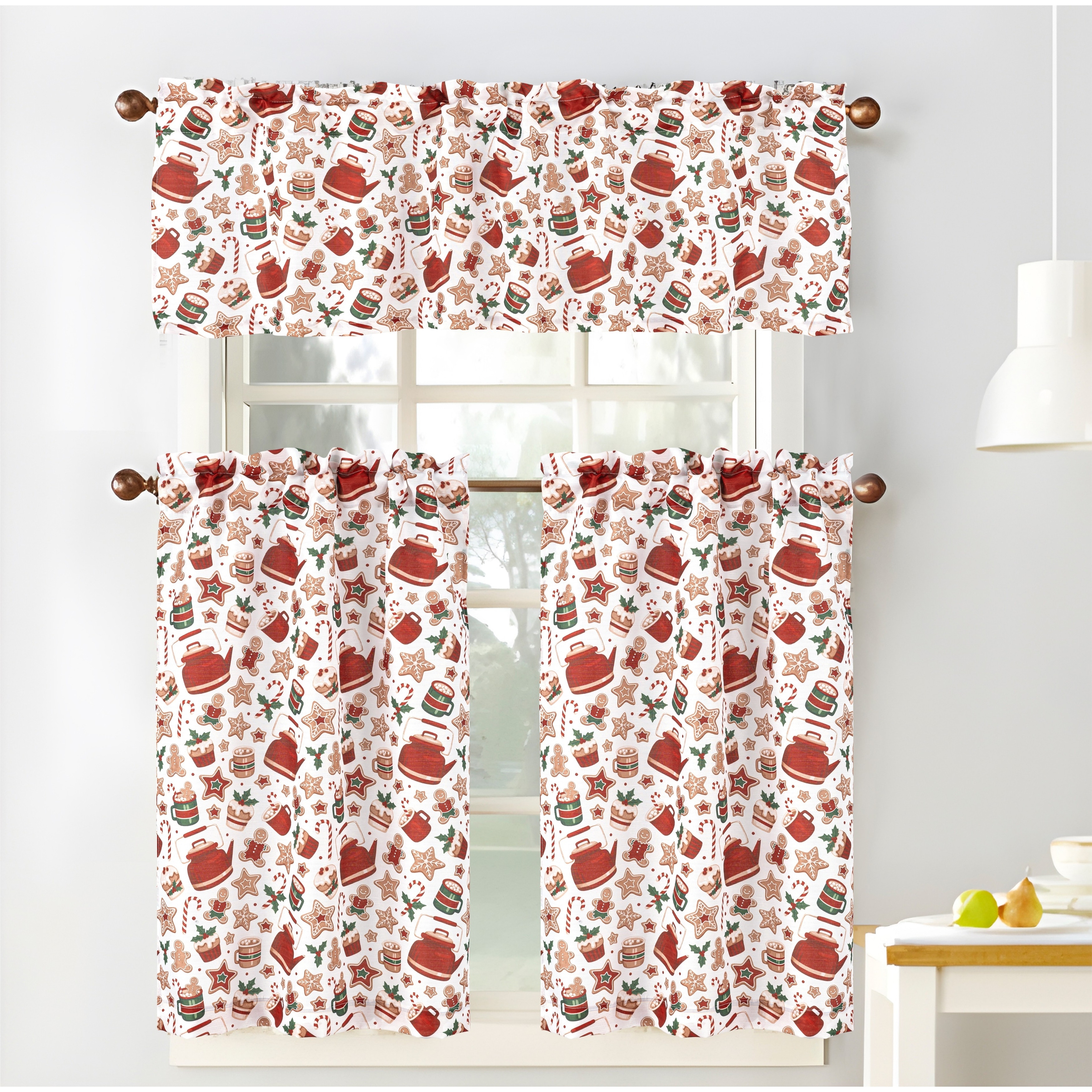 Hot Chocolate Kitchen Curtain Set - White