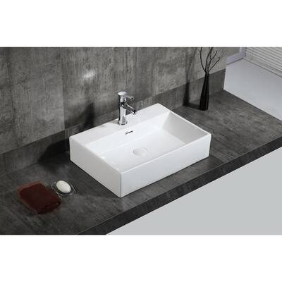 Xander Over the Counter Vessel Ceramic Basin Sink, Glossy White