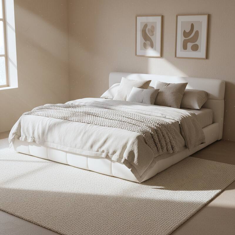 Christopher Knight Home - Sio Modern Boucle Upholstered Platform Bed Frame with Wooden Slats Support, No Box Spring Needed