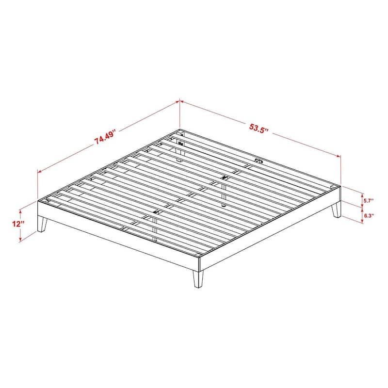 Queen Platform Bed Frame - Solid Wood Legs, Oak Finish - Modern Bedroom Furniture