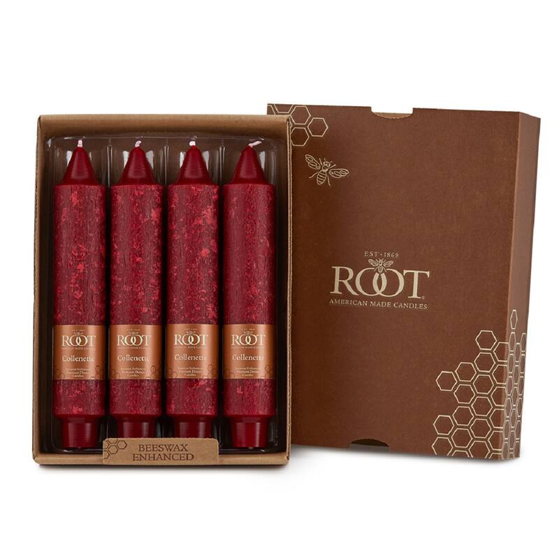 Root Unscented 7 In. Timberline Collenette Taper Candles box of 4 - 7 X 1-1/4 - Garnet