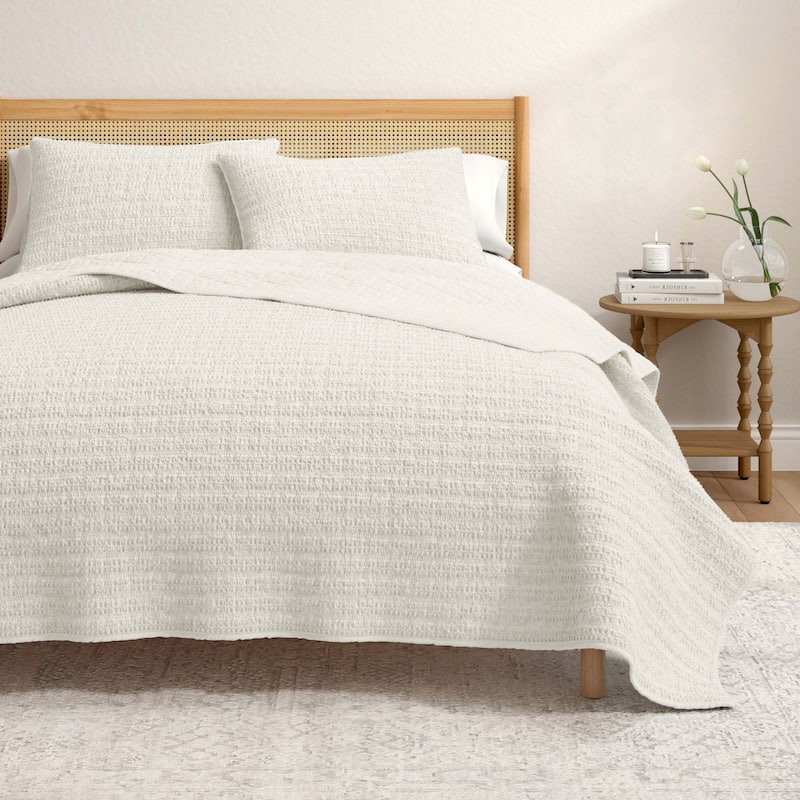 Linery & Co. Cotton Honeycomb Waffle Garment Washed Quilt Set - Natural - Queen
