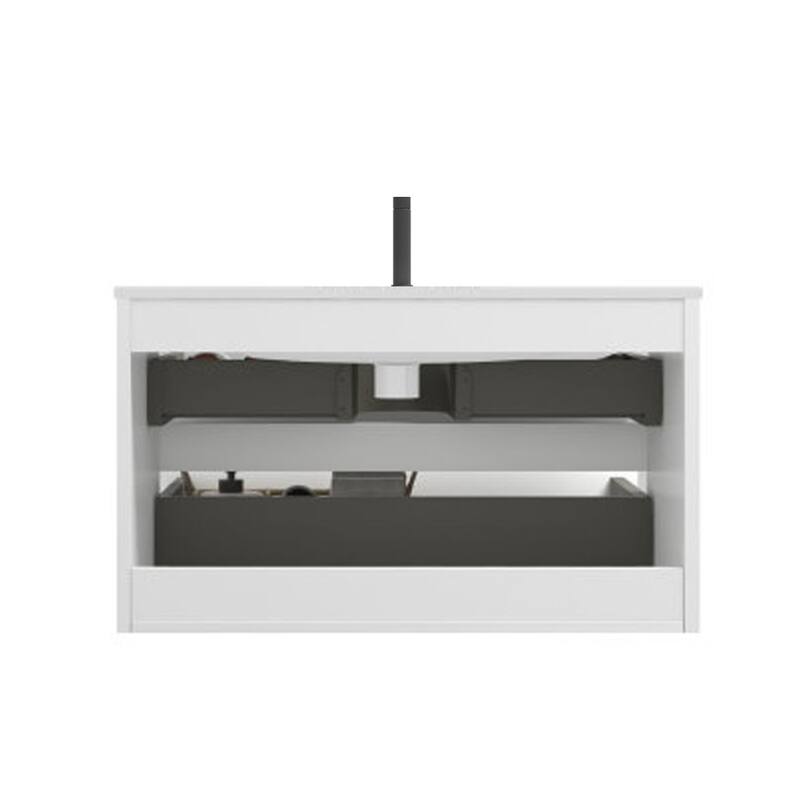 36" Wall Mount Glossy White Bathroom Vanity with Ceramic Sink with Single Hole, Large Storage Floating Bathroom Vanity