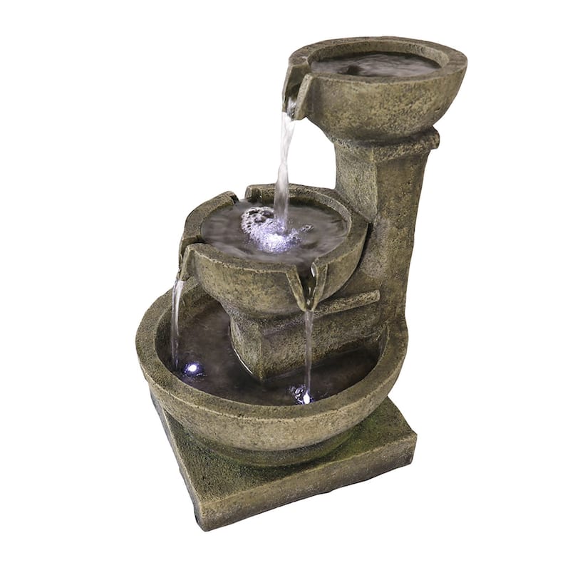 16.4'' Outdoor Water Fountain with Lights for Garden Yard Resin Decor