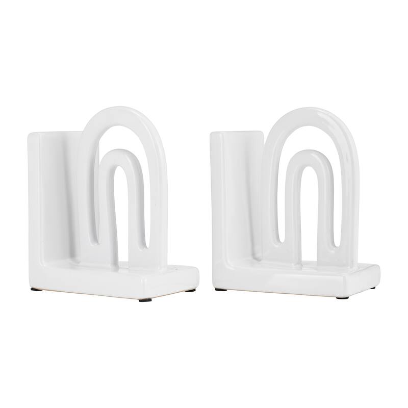 Sagebrook Home Arch Bookends Contemporary Ceramic Rainbow Arched Bookend Set for Book Display and Organization - 5" x 3" x 6"