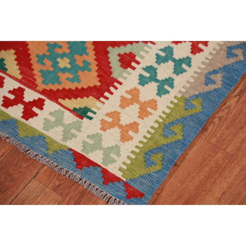 Hand Woven Oriental 100% Wool Carpet Southwestern Geometric Red Kilim Area Rug - 8' 4'' X 5' 10''