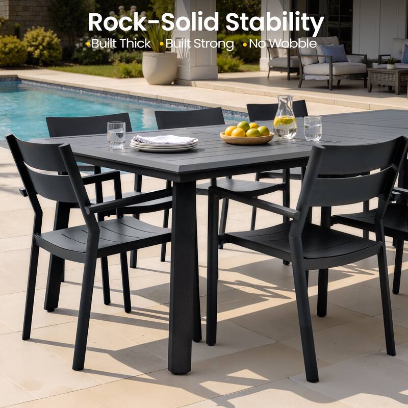 7/9/11/13-Piece Patio Dining Set Outdoor All-Weather Aluminum Dining Table with Umbrella Hole and Stackable Chairs