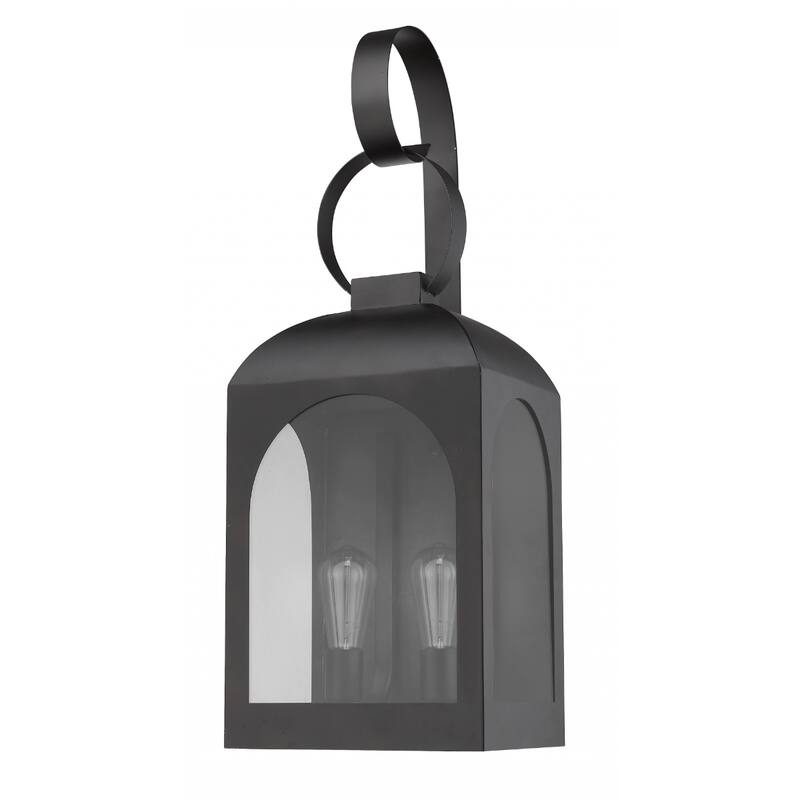 2-Light Oil-Rubbed Bronze Lantern Outdoor Flush Mount Wall Light with Clear Glass Shade and A19 Bulb Sockets