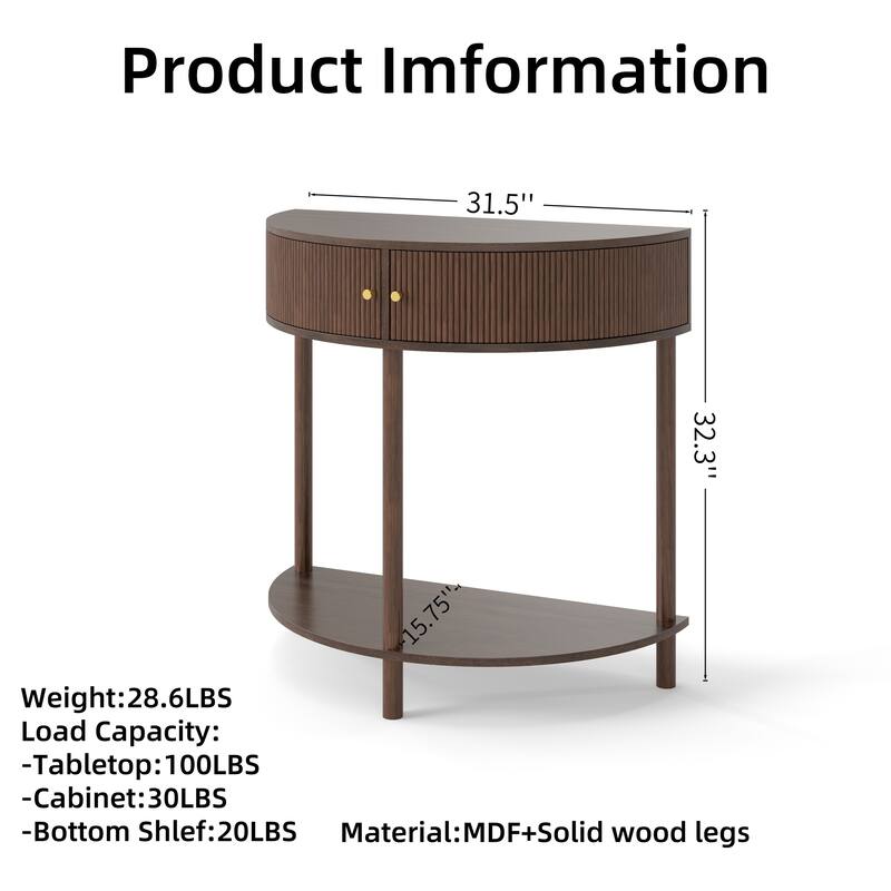 Console Table Unique Half Moon End Table with Open Shelf, Brown Entryway Table Hallway Table Side Table