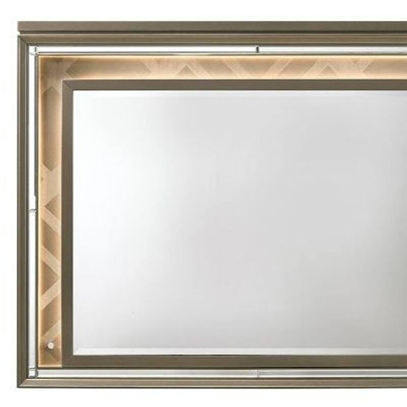 HomeRoots 37" Champagne Lighted Wood Framed Mounted Dresser Mirror - 49' X '37' X '2