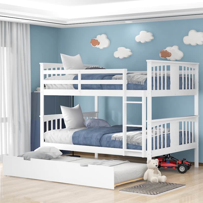 Full-Over-Full Bunk Bed with Trundle, Space-Saving Design for Sleepovers