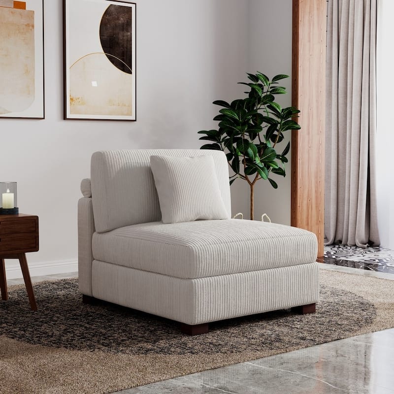 Modern L-Shaped Corduroy Modular Sectional Couch Sofa with Pillows