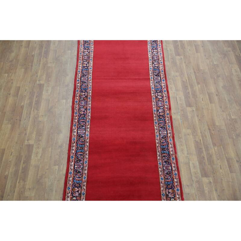 Hand Knotted Oriental 100% Wool Carpet Traditional Solid Red Kashan Runner Rug - 32' 7'' X 3' 3''