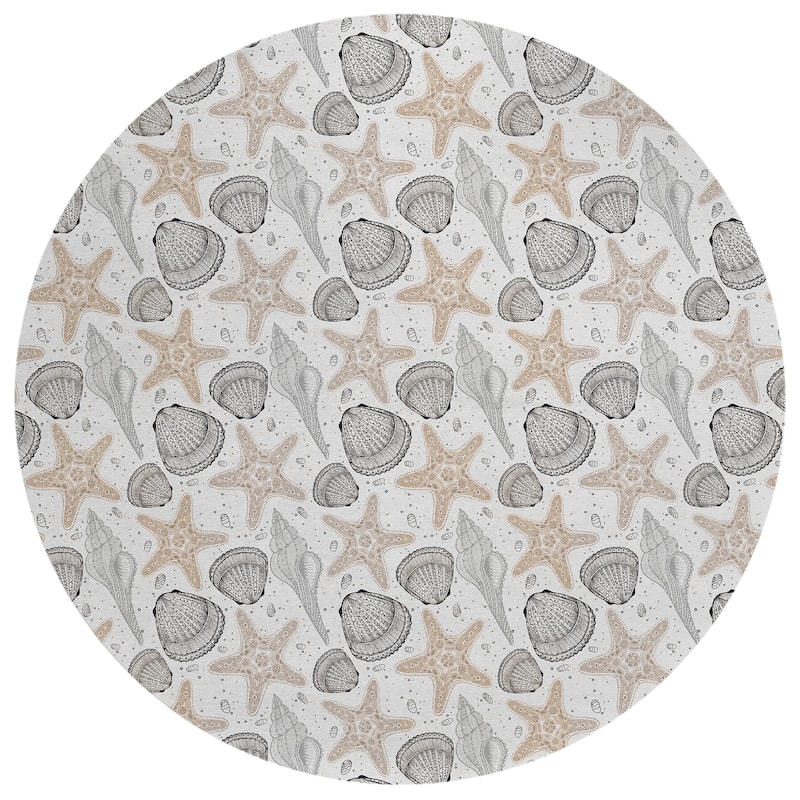 Indoor/ Outdoor Surfside Starfish Shells Washable Rug New - Fog - 8' x 8'