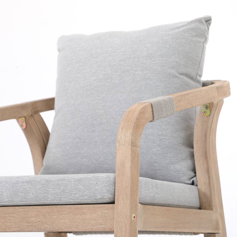 Outdoor Rope Dining Chair and Wood Dining Table Set of 7