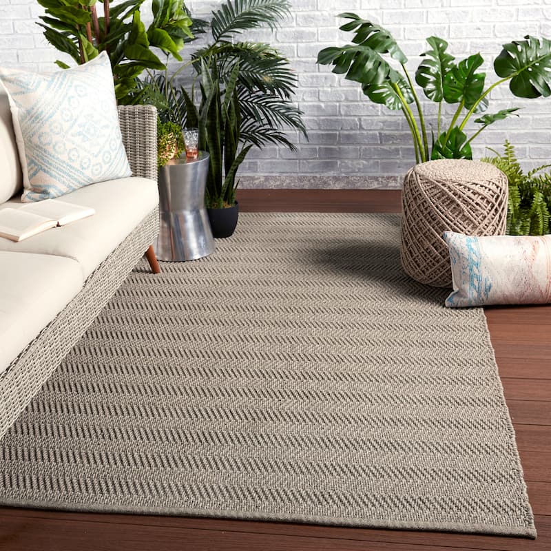 Neohele Indoor/ Outdoor Striped Gray Area Rug