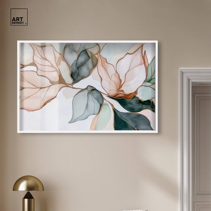 Golden Veined Leaves I Shadowbox by Art Remedy